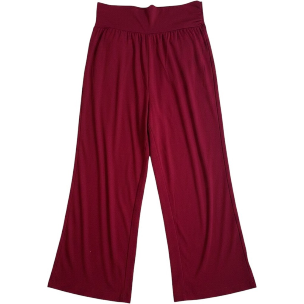 Tarse Wide Leg Pants High Waist Burgundy Womens Lounge Palazzo Flowy Pockets